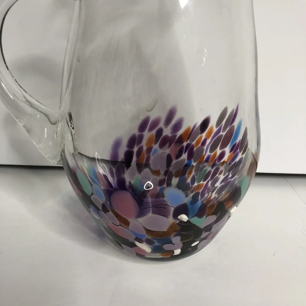 Hand Blown Art Glass Pitcher Purple Confetti Dot 10